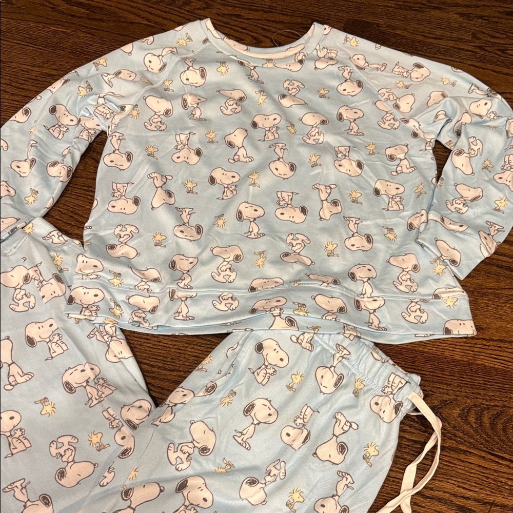 Adorable Blue woman’s peanuts size large snoopy Pajamas with Cartoon Print - Picture 5 of 5